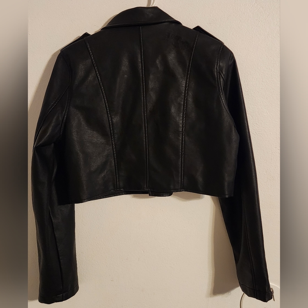 Chocolate Black Biker Jacket Size M teens Juniors - Picture 3 of 5